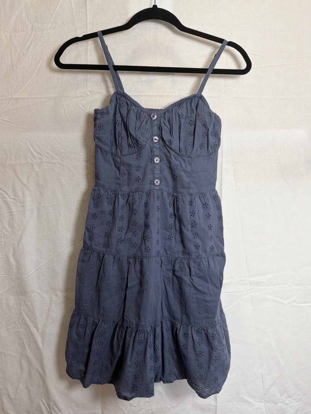 Hollister California Women’s Blue Eyelet Dress with Smocked Top Adjustable Strap